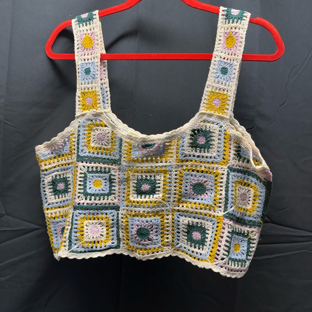 EUC New In brand Multicolor Crochet Crop Top Granny Square pattern Sz M/L (14ap)